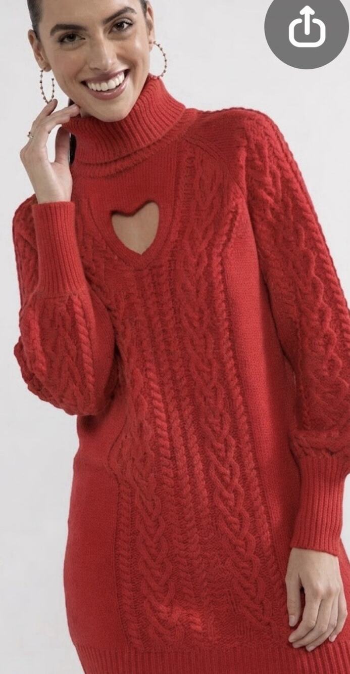 Francesca's Red Cable Knit Turtleneck Heart Cutout Sweater Dress Size S
